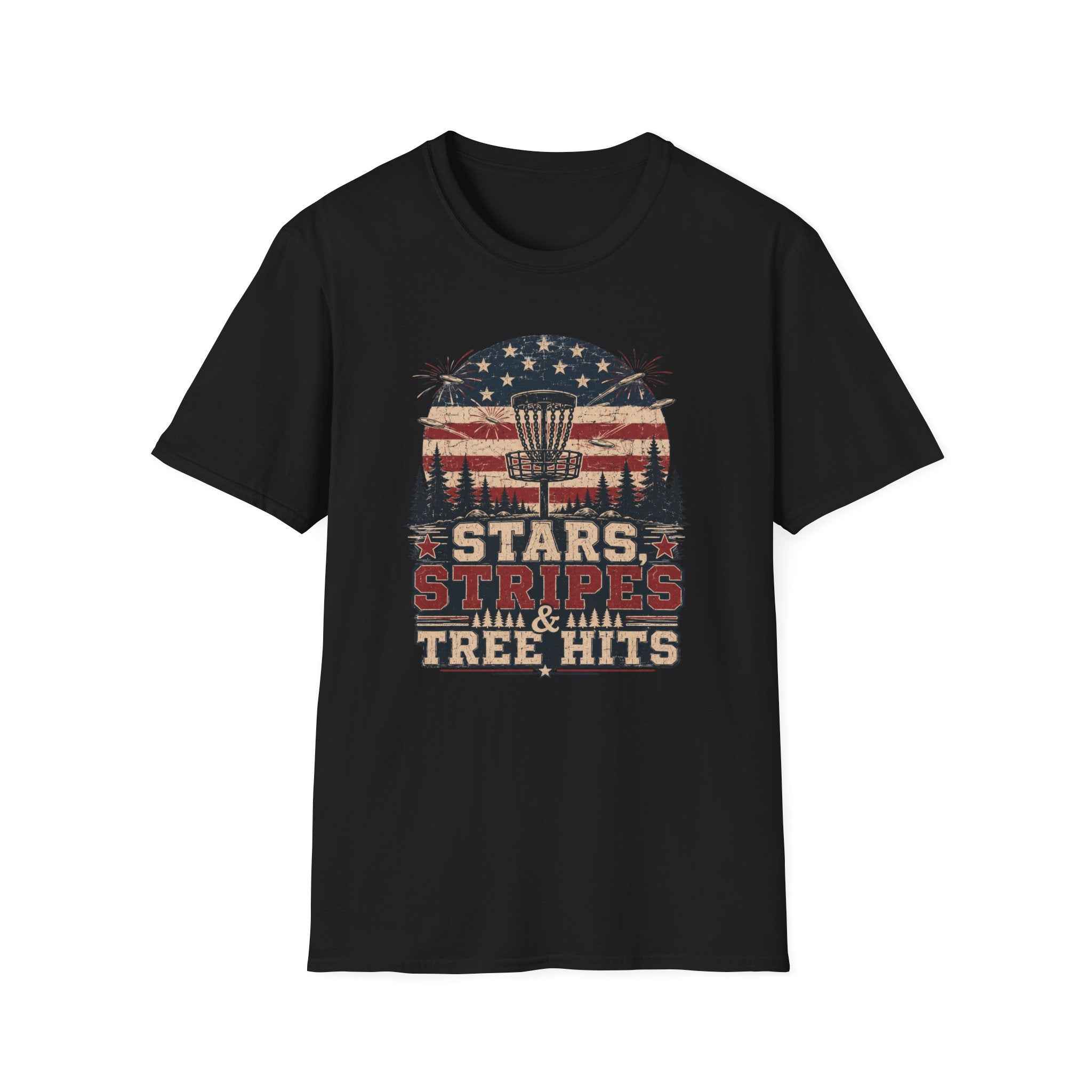 Stars Stripes and Tree Hits Vintage Disc Golf T-Shirt