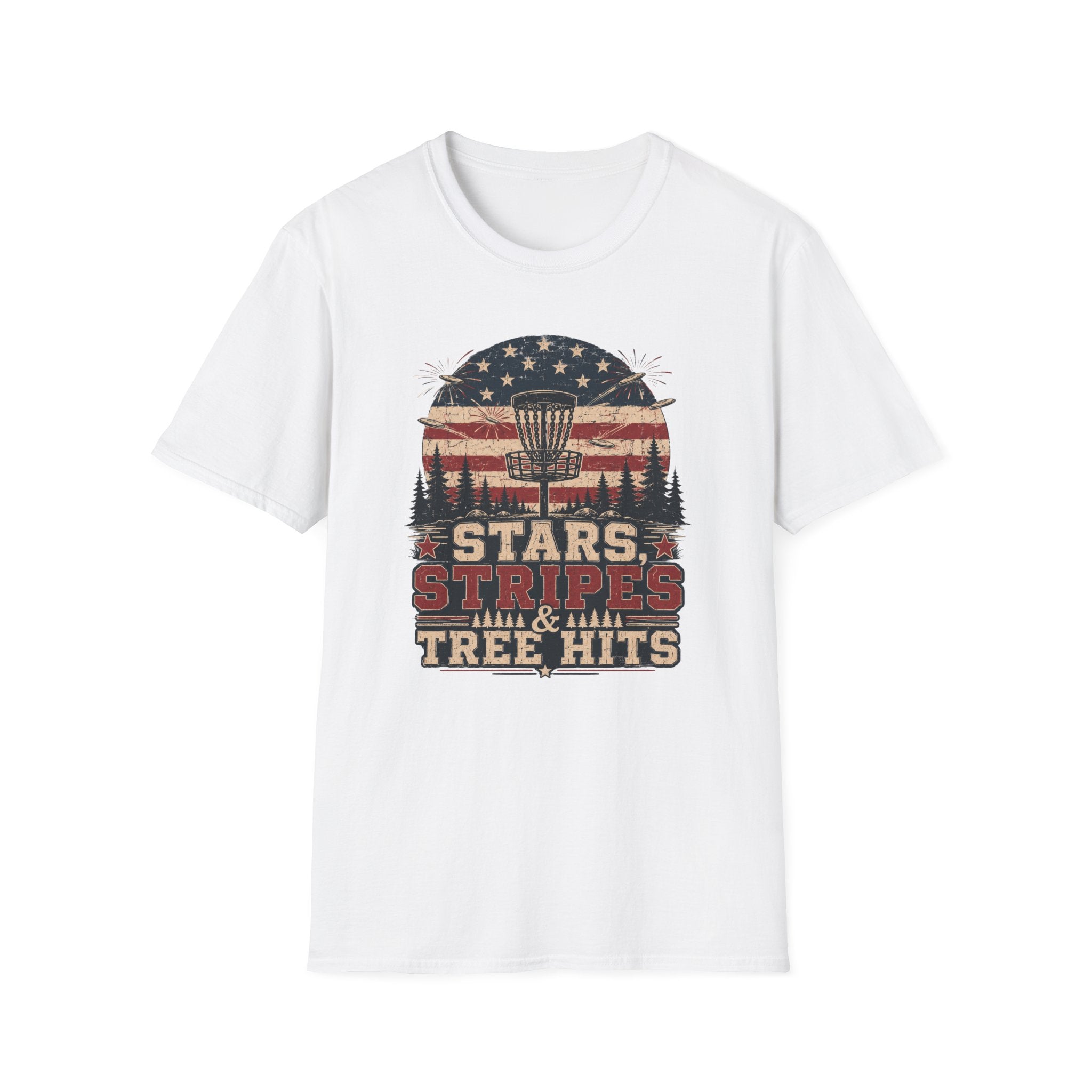 Stars Stripes and Tree Hits Vintage Disc Golf T-Shirt